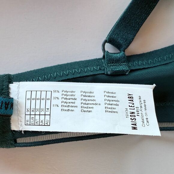 NWT Maison Lejaby Sin Embroidered Underwired Triangle Bra in Lagoon Teal Sz 36B - Picture 10 of 11